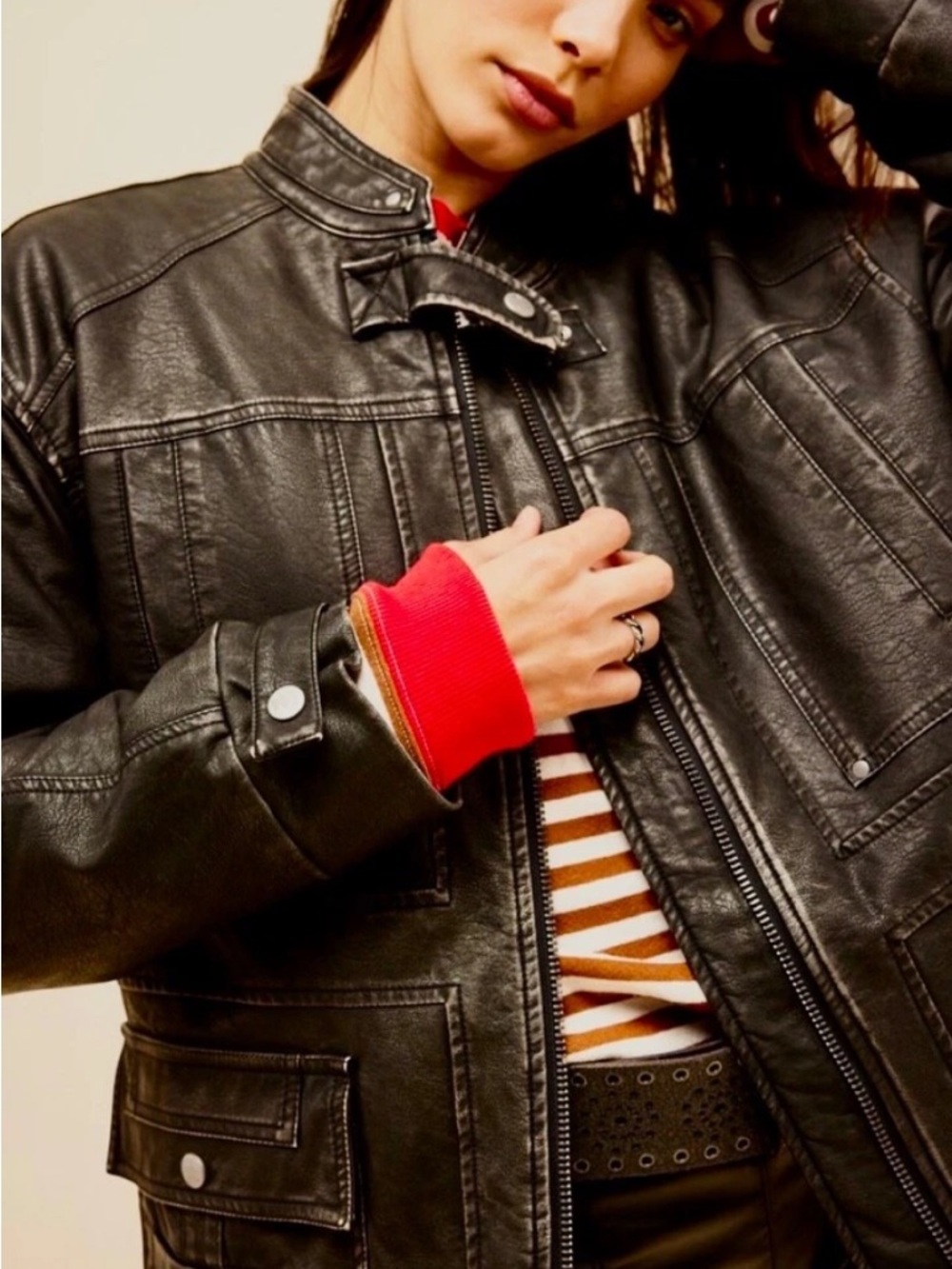 Free People We The Free All About That Moto Jacket Vegan Leather Black XSmall